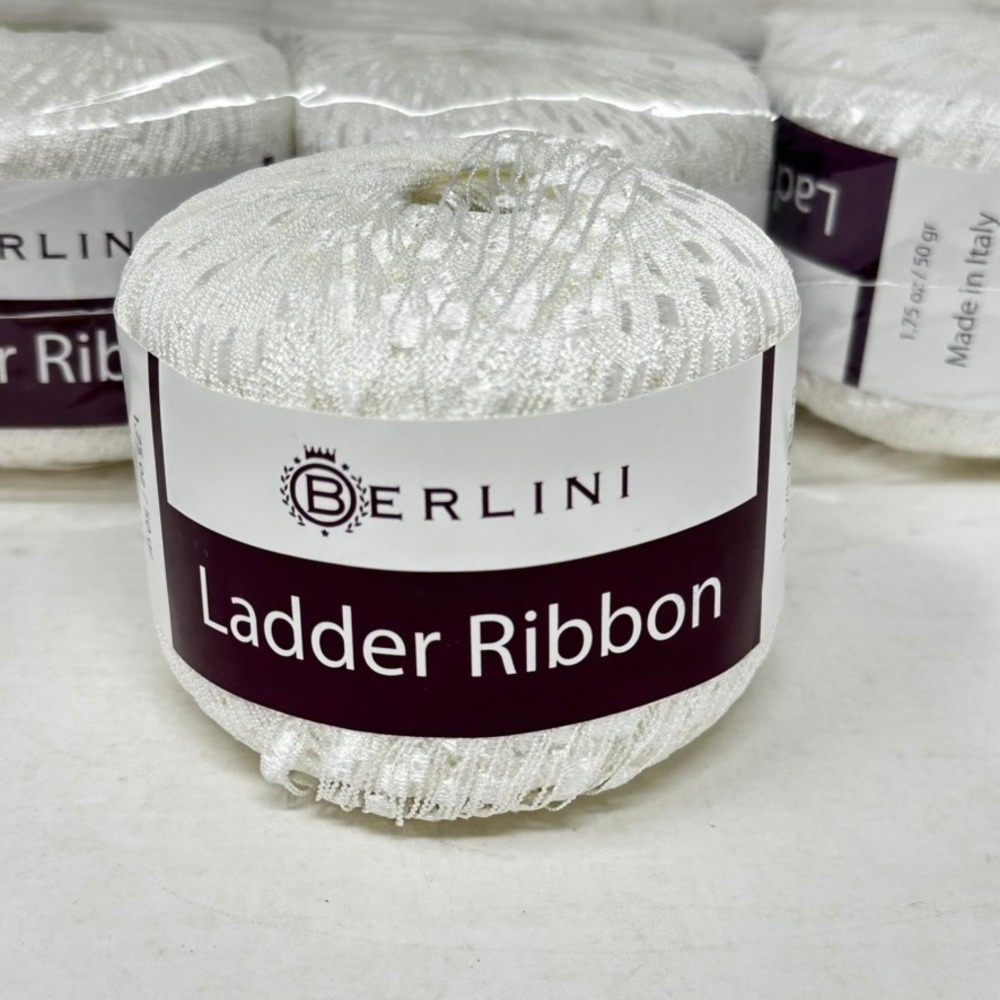 Berlini Ladder Ribbon Yarn White 100% Nylon Made in Italy Lot of 10 50 g Skeins